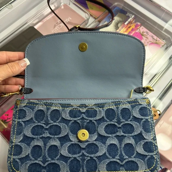 Coach Signature Denim Blue Crossbody Bag - Picture 2 of 7